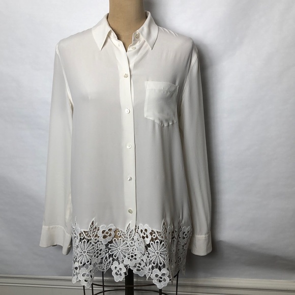 Equipment Tops - Equipment lace hem button front shirt